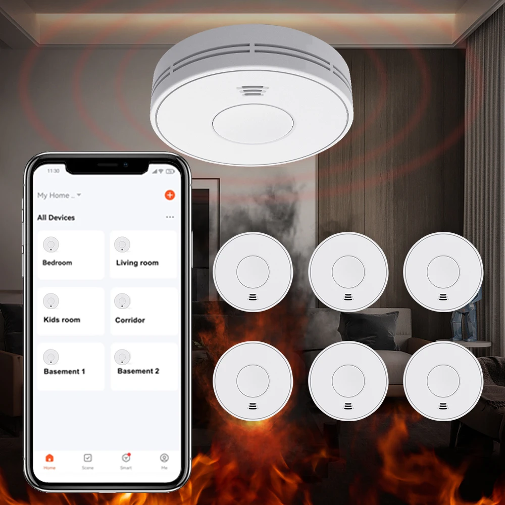 Tuya Smoke Detector with 10 Years Battery, WiFi Fire Alarm with Tuya App, Conforms to EN14604, VS01W