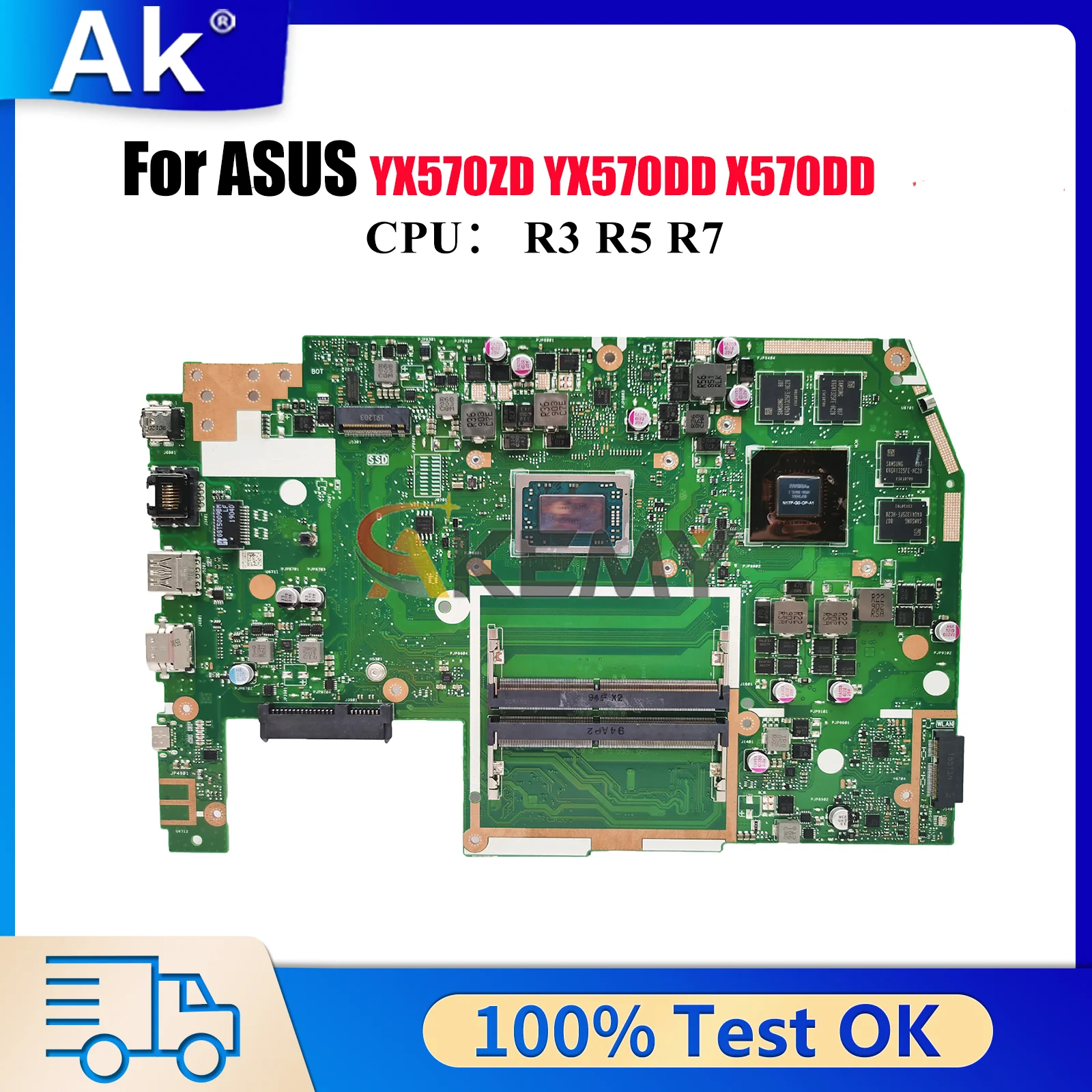 X570DD Motherboard Laptop untuk ASUS VivoBook YX570DD X570D YX570ZD X570DD Mainboard Notebook dengan R3 R5 R7 CPU 100% Tes OK Stk