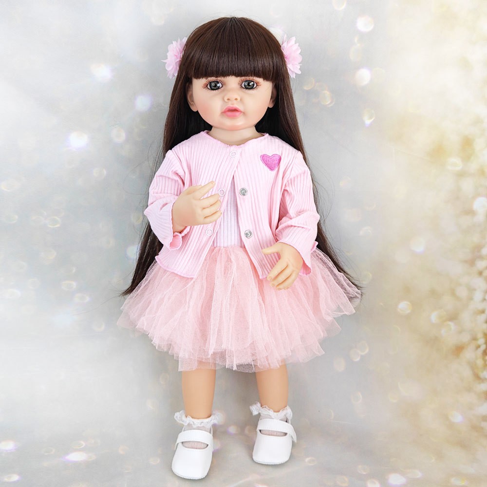 BZDOLL-Boneca Reborn Baby Girl, 55cm, 22 ", Pode ficar, Corpo de Silicone Macio, Princesa Criança, Presente de Aniversário