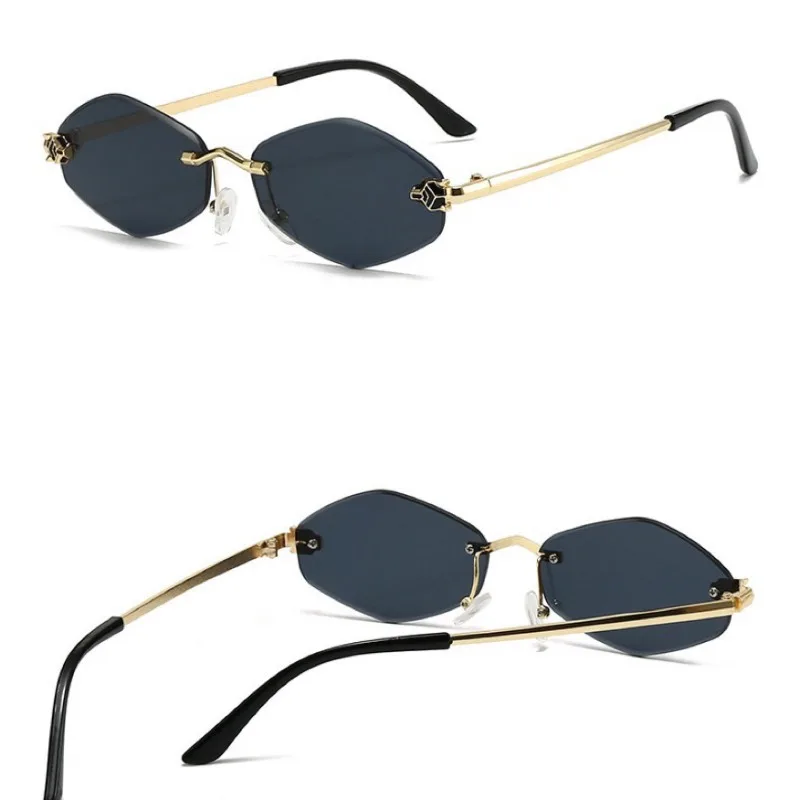 Frameless Cut Edge Sunglasses Diamond Shaped Personalized Leopard Sunglasses UV Resistant Small Frame UV400 Sunglasses New