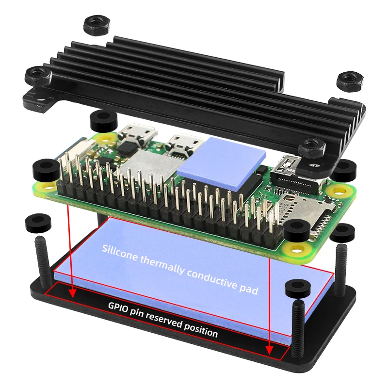 Raspberry Pi Zero 2 W Aluminum Cooler Case Armored Shell with Silicone Pad Passibe Cooling Heatsink for Pi Zero 2W W 1.3