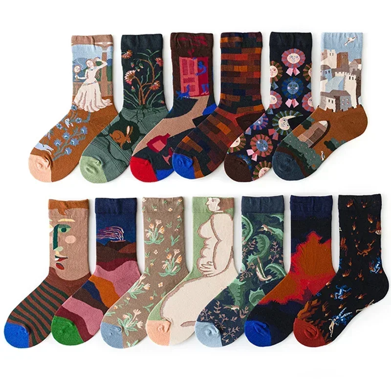 Phụ Nữ Dài Sock In Họa Tiết Sáng Tạo Thời Trang Cá Tính Mới Lạ Nam Nữ Tất Giữ Ấm Mùa Đông Thoải Mái Đôi Tất Cotton