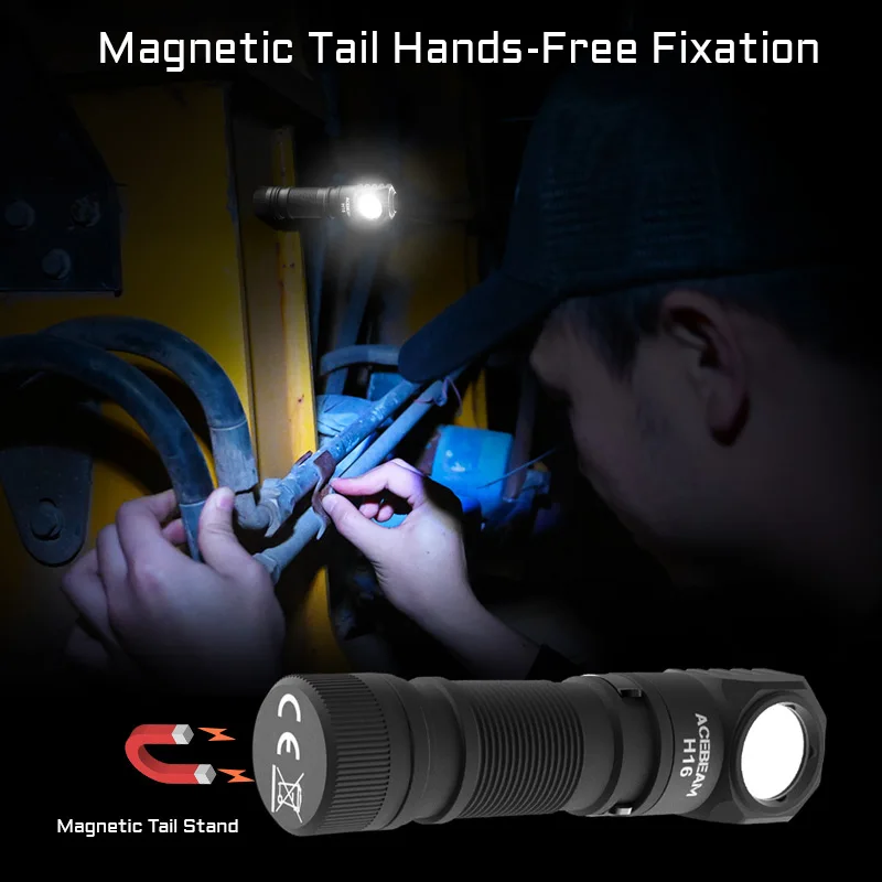 ACEBEAM H16 Super Lightweight Headlamp AA LED Right Angle Light EDC Flashlight, Available in 5000K CRI 90/6500K 1000 lumens