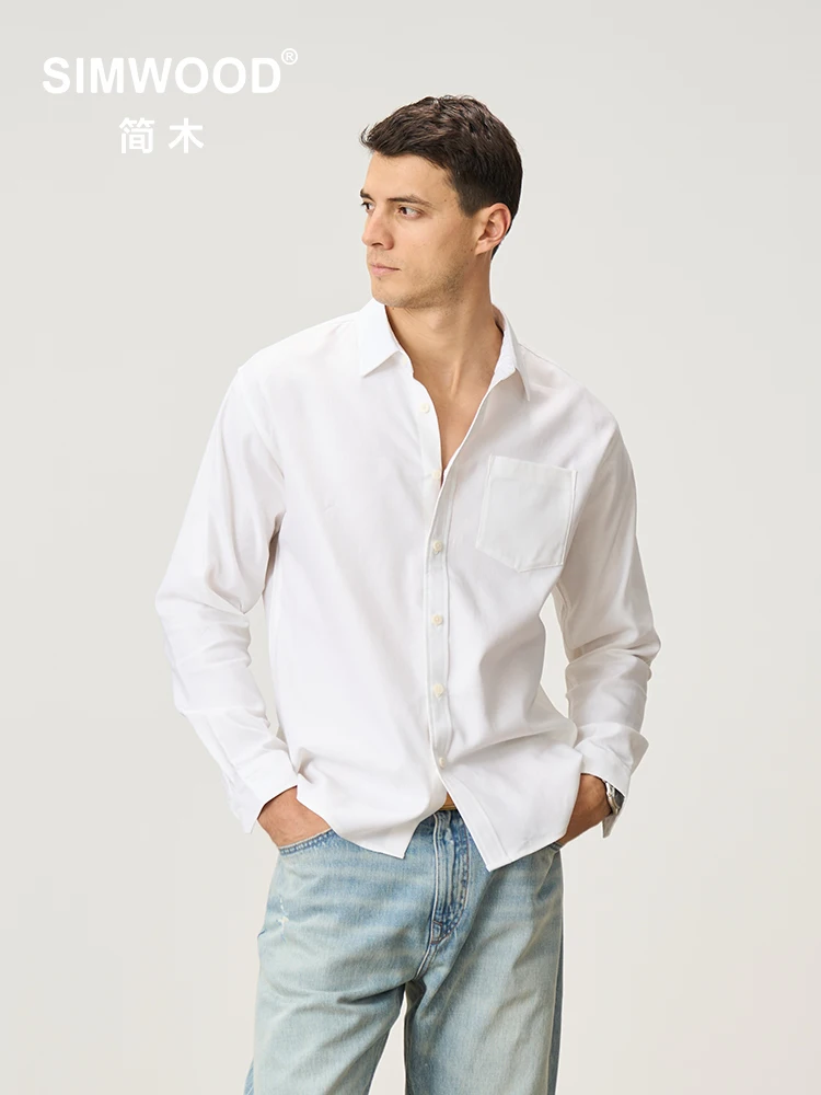 SIMWOOD 2025 Summer Autumn New 170gsm Cool Breathable Linen Cotton Blend Fabric Shirts Men Comfortable Tops
