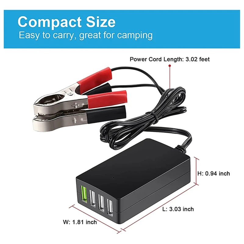 12V/24V To 5V 4-Port USB Charger Usb Charger Multiport Usb Charger With Battery Clip For Other Smart Phone & Tablets