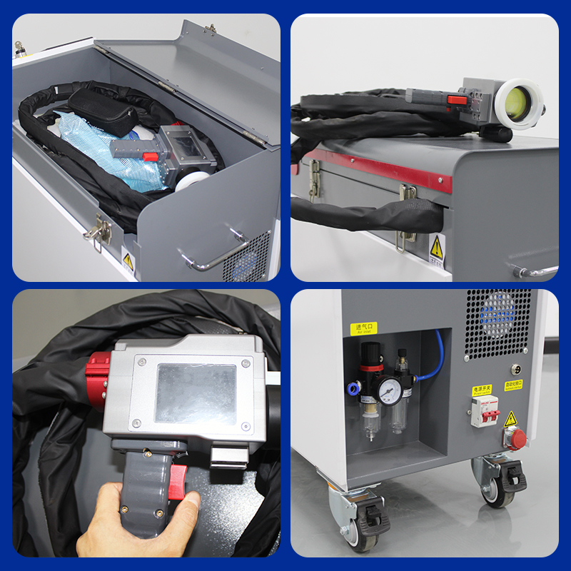 Pulitore laser a impulsi portatile per macchina per la pulizia laser a fibra portatile JPT da 200 W per la rimozione della vernice a strati di ossido di ruggine