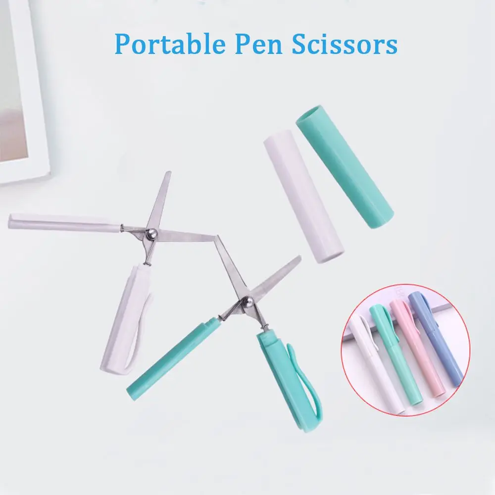 Portable Multifunction DIY School Office Supplies Paper-Cutting Art Tool Folding Scissors Pen Shape Scissors