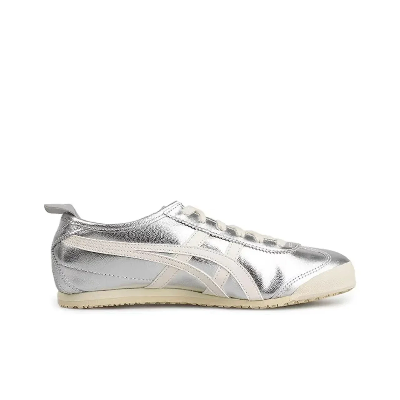 Asics Onitsuka Tiger MEXICO 66 Original รองเท้า Classic Tiger Onitsuka ผู้หญิงผู้ชายรองเท้าผ้าใบน้ําหนักเบาเงินสีขาว