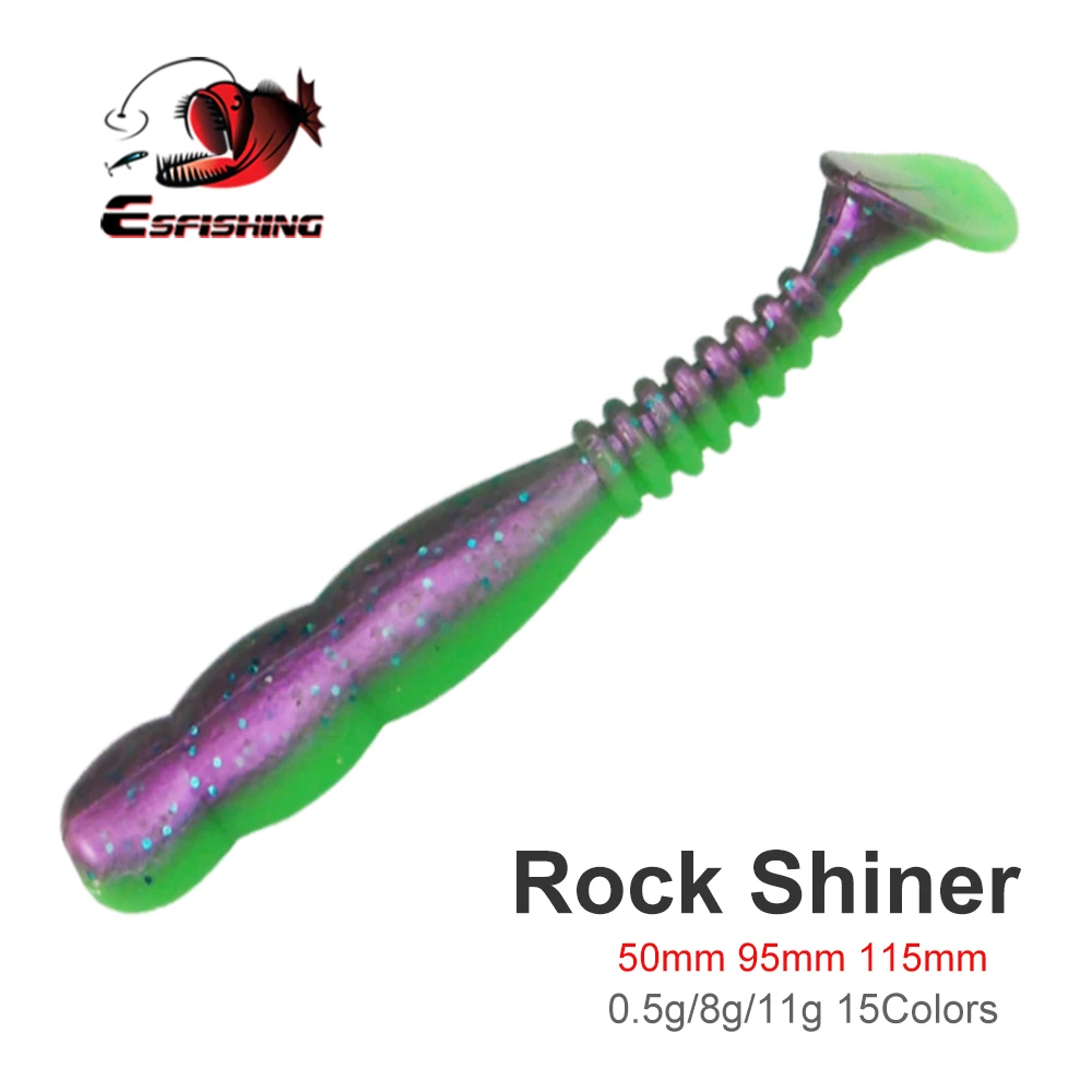 ESFISHING-señuelos de Pesca con cebo Artificial, fibra de roca, Shad, 50mm, 95mm, 115mm, 150mm, brillo de roca, cebos blandos, Lucio, Pesca de trucha