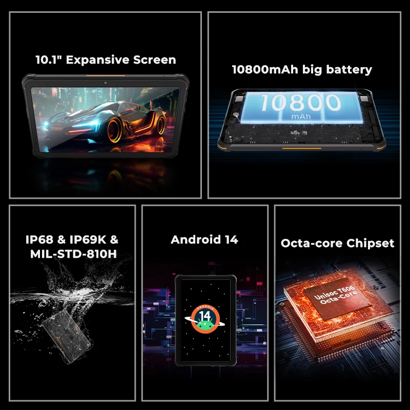Tabletas originales HOTWAV R8 resistentes Android 14 10,1 ''+10800mAh 5MP + 13MP tabletas con cámara 4GB + 128GB tableta con pantalla de 10,1" Global