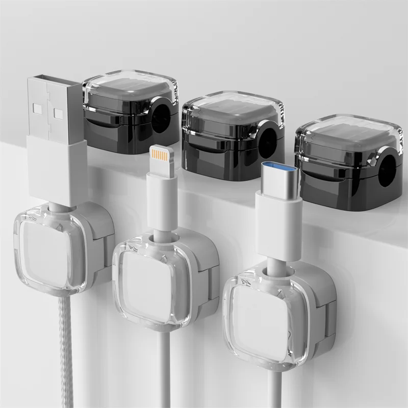 Transparent multi-color data cable fixed hook adhesive magnetic cable organizer