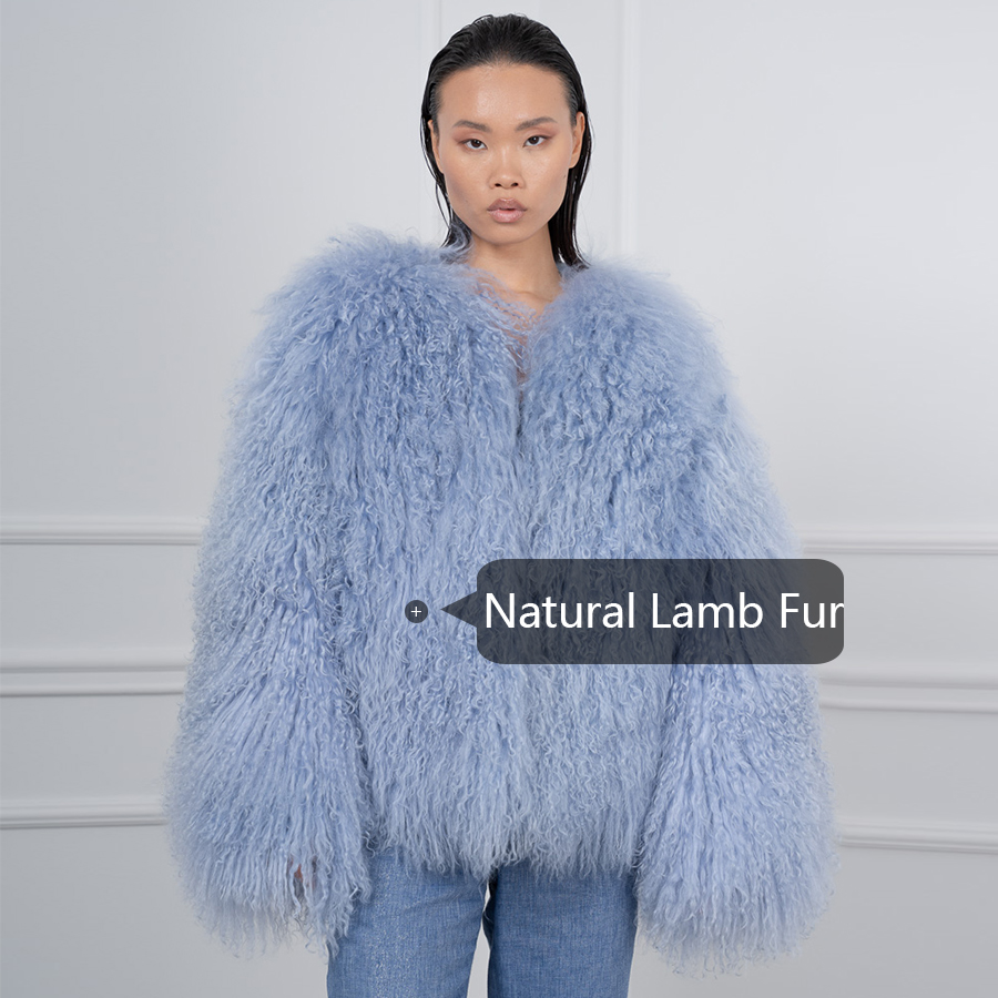 Casaco de pele de carneiro natural jaquetas femininas luz azul mongol cordeiro sem gola jaqueta curta roupas de inverno para mulheres tendência