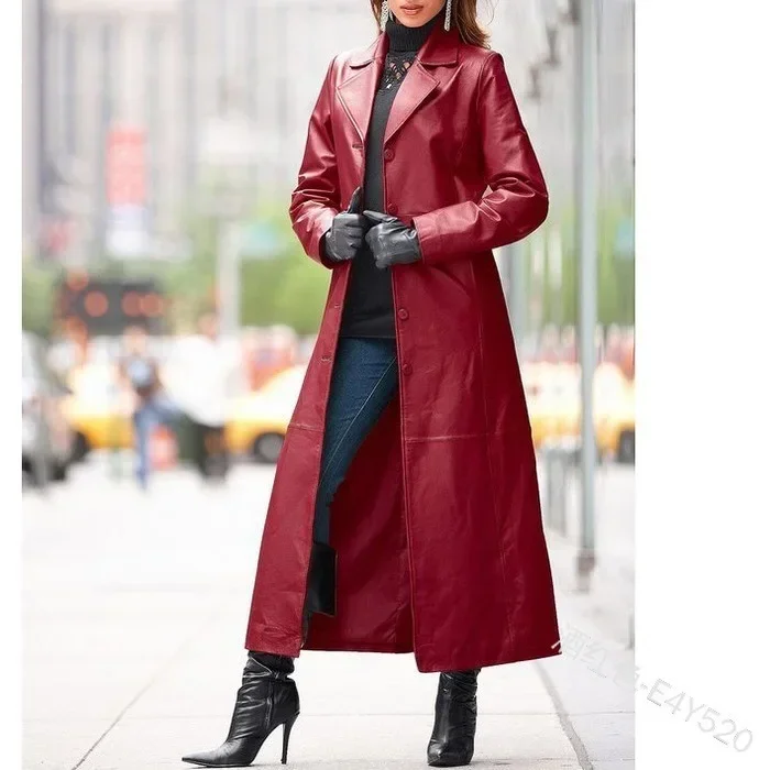 Neue Herbst Winter frauen Kleidung Taste Leder Mantel Lange-Cut Mantel Slim Fit Abnehmen Pu Leder Wind Mantel