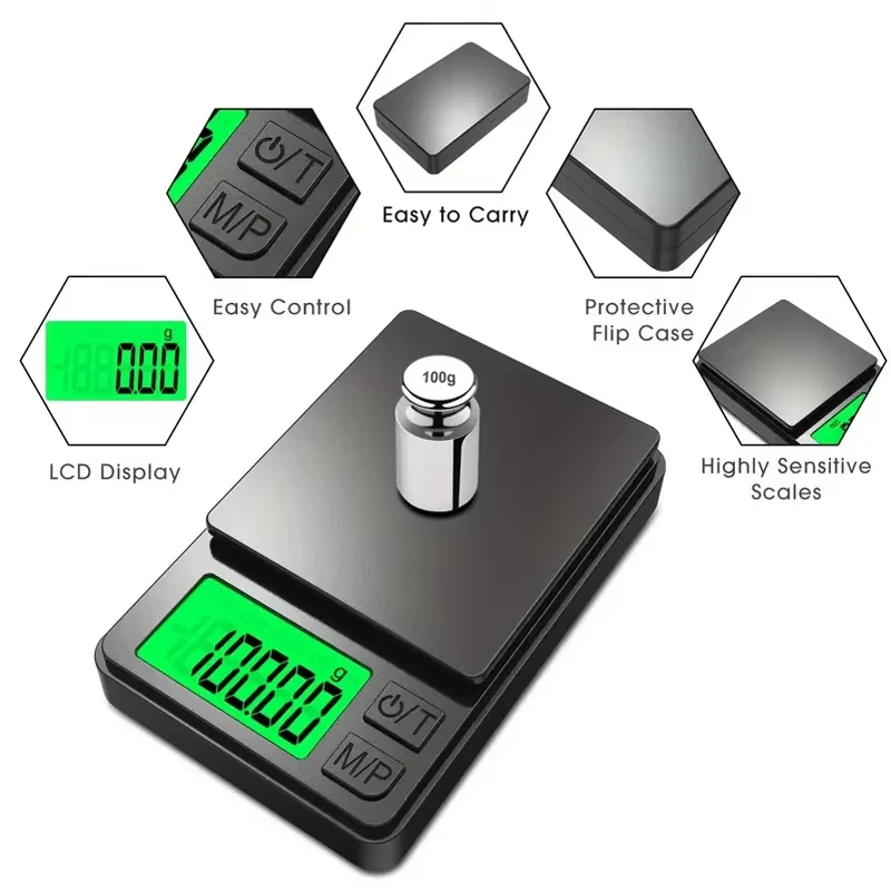 Báscula de bolsillo de precisión 1000 g x 0,01 g-gramo digital, comida, joyería, onzas/báscula de granos con LCD retroiluminado-mini báscula para viajes