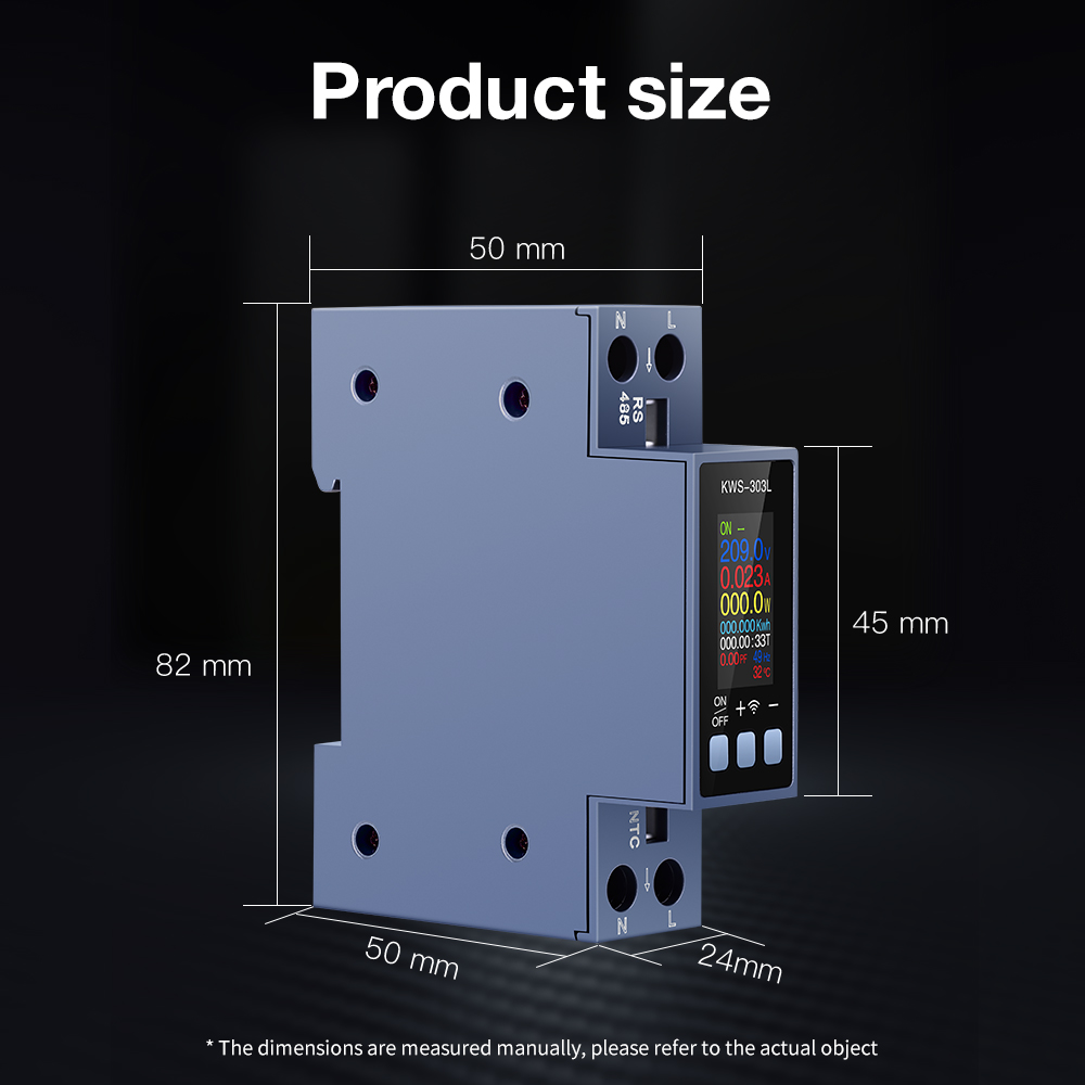 8 in 1 Energiemeter KWS-303 AC-meter Kleurenscherm Spanning Stroom Vermogensmeter Slimme tijdschakelaar Tweefasige Din Rail-meting