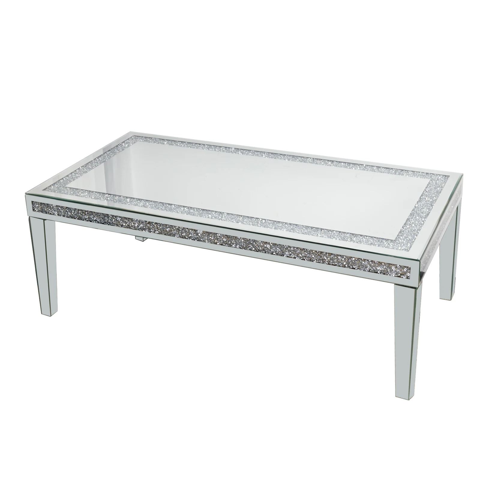 Grande mesa de centro retangular de cristal espelhada com diamante para móveis de sala de estar
