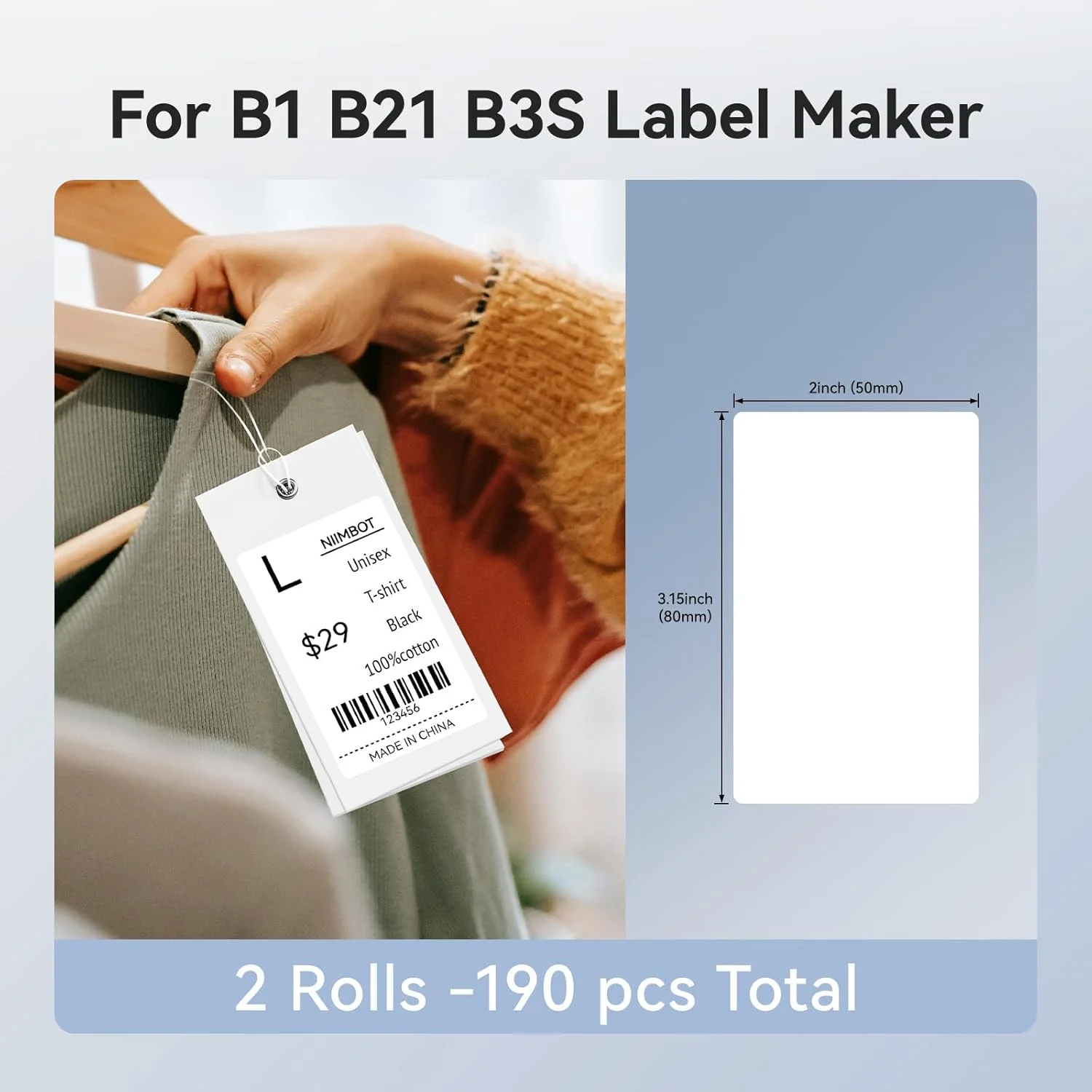 Original niimbot b21/b1/b3s/b31 branco transparente etiqueta tamanho grande auto-adesivo à prova dwaterproof água etiqueta de preço papel térmico