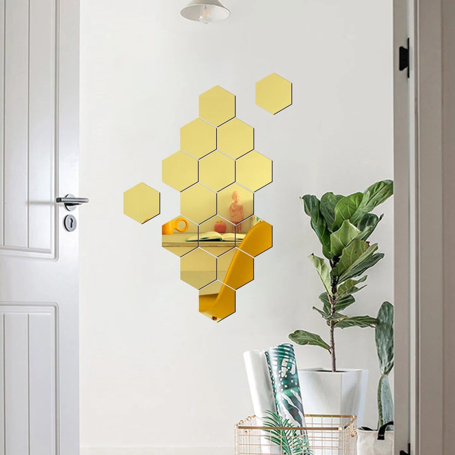 12 Pçs/lote Geométrico Sólido Espelho Hexagonal Adesivos de Parede DIY Com Adesivo Embutido e Decoração de Casa Removível