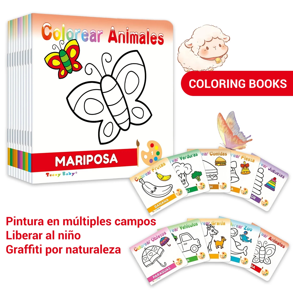 Ein Set mit 10 spanischen Zeichenbüchern, die Zeichnungen kopieren, niedlichen Tiermustern verbessern die Kreativität des Babys