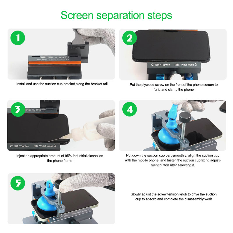 RELIFE RL-601S Plus Rear Glass Removal, Lcd Screen Dissabmly 2-in-1 Mobile Phone Repair Removal Tool,360° Fixed Rotating Clamp