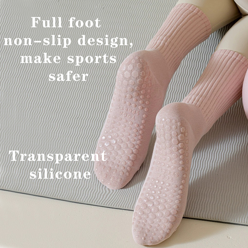 3 ペアの綿アンチスリップヨガソックスミディアムレングスソックスソリッドカラーフィットネスピラティス女性のスポーツソックス