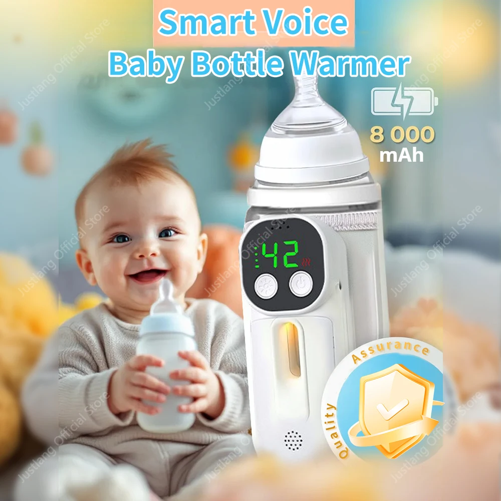 JUSTLANG Smart Voice Control Babyflaschenwärmer 7 Wärmestufe 8000 mAh Multifunktions-Muttermilchwärmer Genaue Temperatur