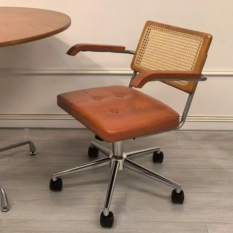 Modern Home Office เก้าอี้หนังโต๊ะเก้าอี้หวายธรรมชาติด้านหลัง,VanityChairforGirlsWomen ความสูงปรับคอมพิวเตอร์Task เก้าอี้