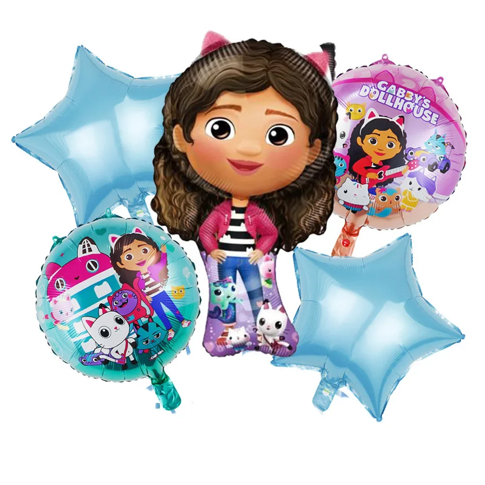 5 sztuk dekoracji urodzinowych dla dzieci Gabby domek dla lalek motyw Gabby domek dla lalek zestaw balonów z folii aluminiowej gwiazda Globos