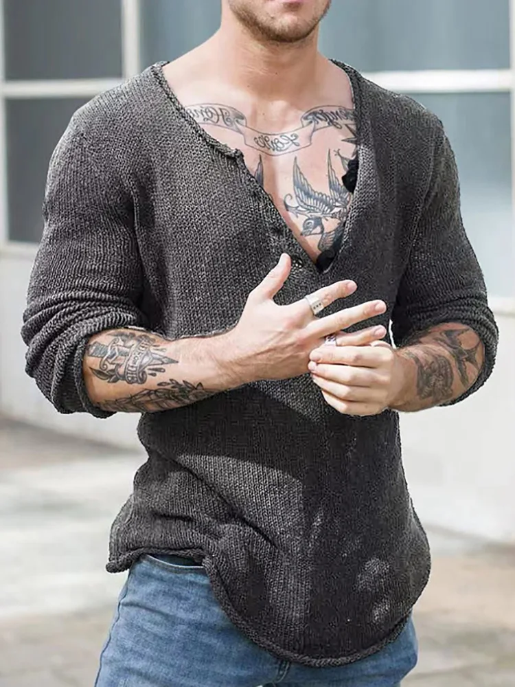 Homens com decote em v streetwear sólido básico topo casual solto masculino primavera e outono pullovers simplicidade fino ajuste manga longa camisola fina