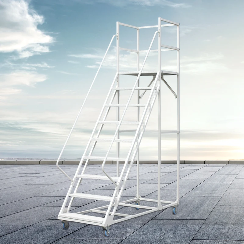 Magazijn Draagbaar rollend mobiel werkplatform Koudgewalste stalen ladder met leuning Stalen ladder Industriële ladder