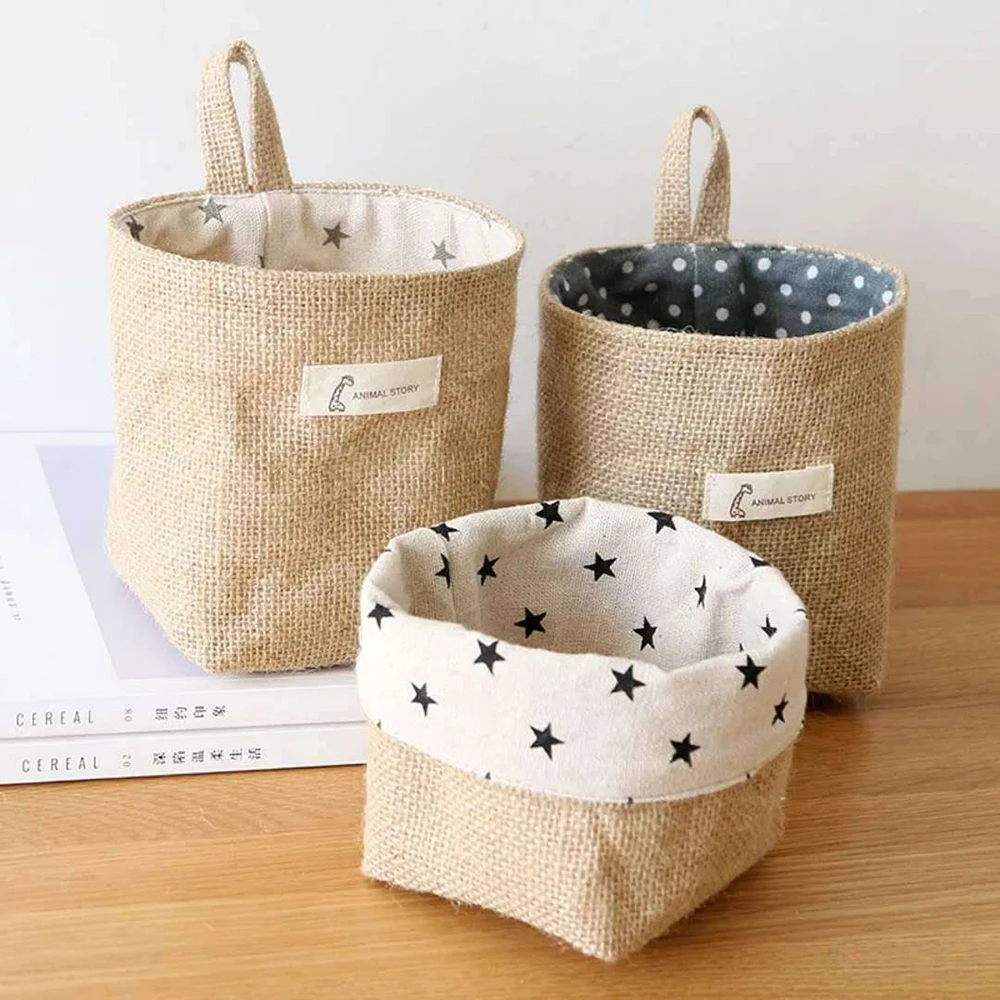 Cestino portaoggetti tascabile da parete piccolo in stile nordico, sacco per articoli vari, organizer per cosmetici, borsa portaoggetti per giocattoli in cotone e lino