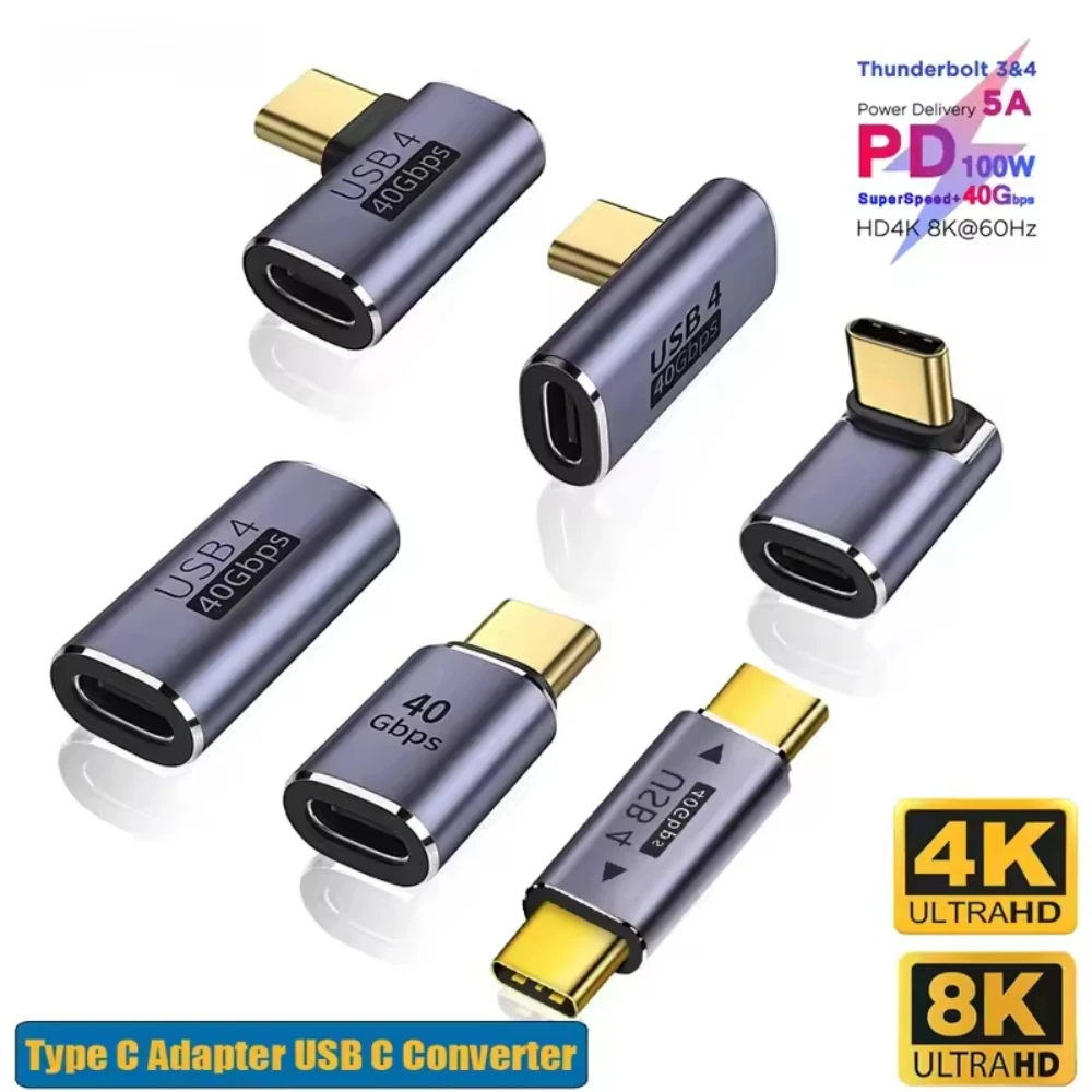 90 Degree USB 4.0 Converter Thunderbolt Type C Adapter Female to Male Right Angle Elbow USB Earphone Audio Data Charge Extender