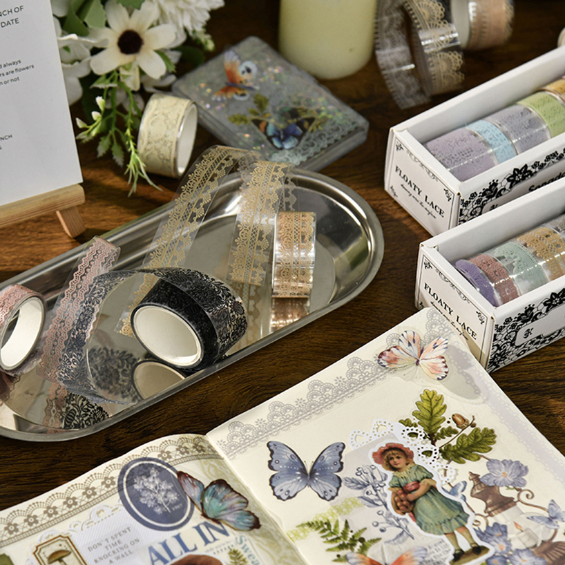 6 ロールレトロレース PET 和紙テープ日記装飾 Wasitape Cinta Adhesiva Decorativa スクラップブッキング用品マスキングテープ