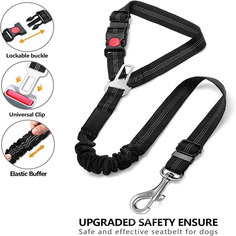 Cuerda para cinturón de seguridad de coche para mascotas, anillo circular, cinturón reflectante elástico retráctil para coche de perro, cuerda de remolque para perros