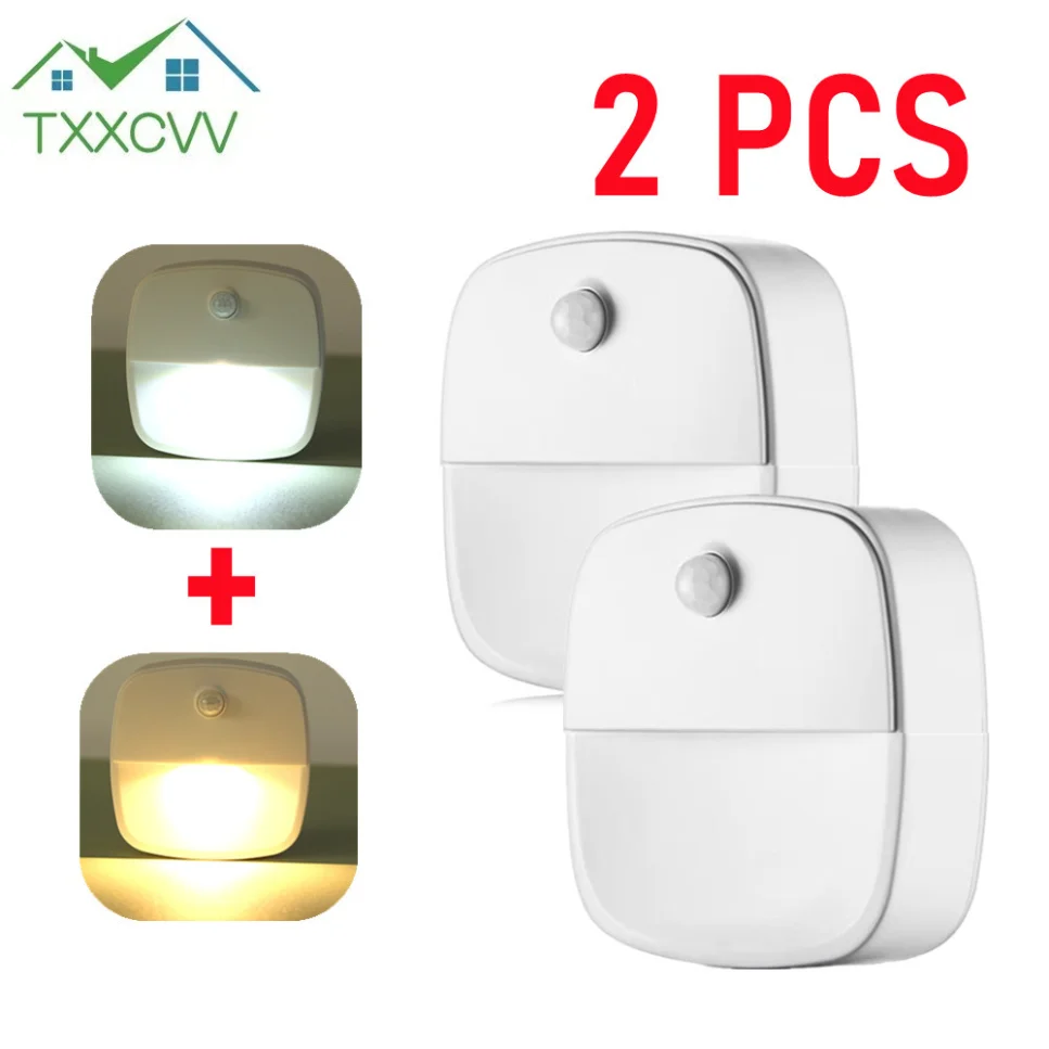 Luz LED nocturna inalámbrica con Sensor de movimiento, luces de detección de movimiento con batería AAA para pared del dormitorio, escalera, armario, pasillo, 2 uds.