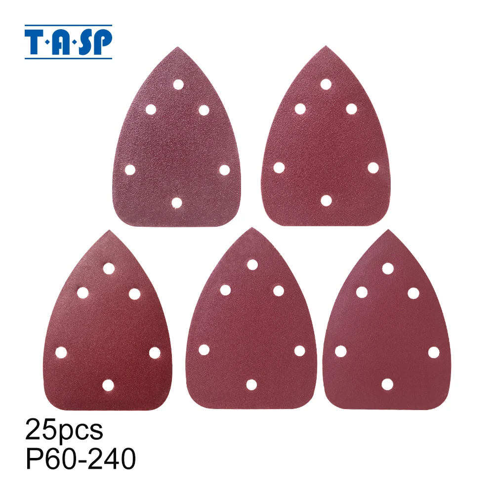 TASP-lijadora triangular de 25 piezas, papel de lija de 140x100mm, 6 agujeros, disco de lijado con detalle de ratón de gancho y bucle, herramientas abrasivas para pulidora