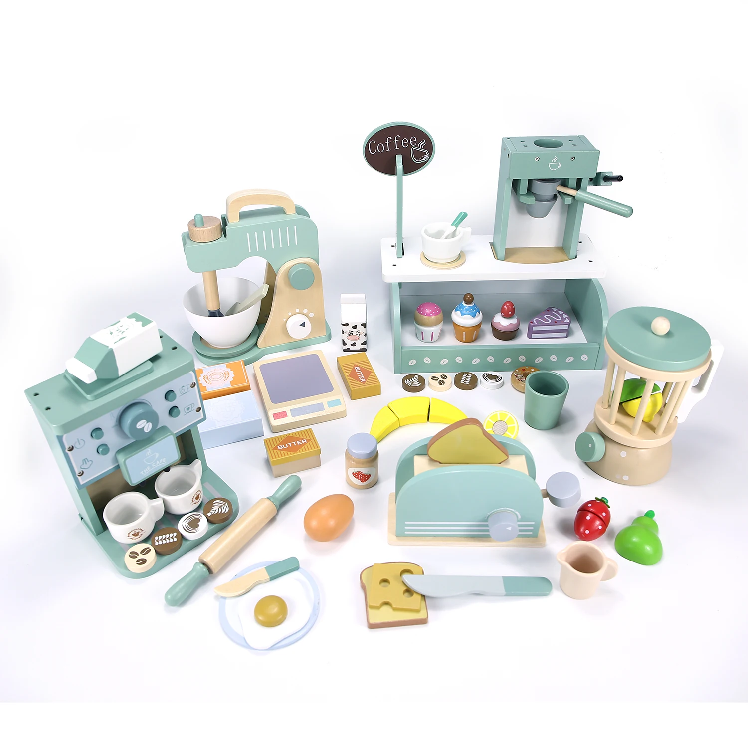 Cucina in legno per bambini Fai finta di giocare Giocattolo Simulazione Macchina da caffè in legno Spremiagrumi Tostapane Miscelatore Apprendimento precoce educativo
