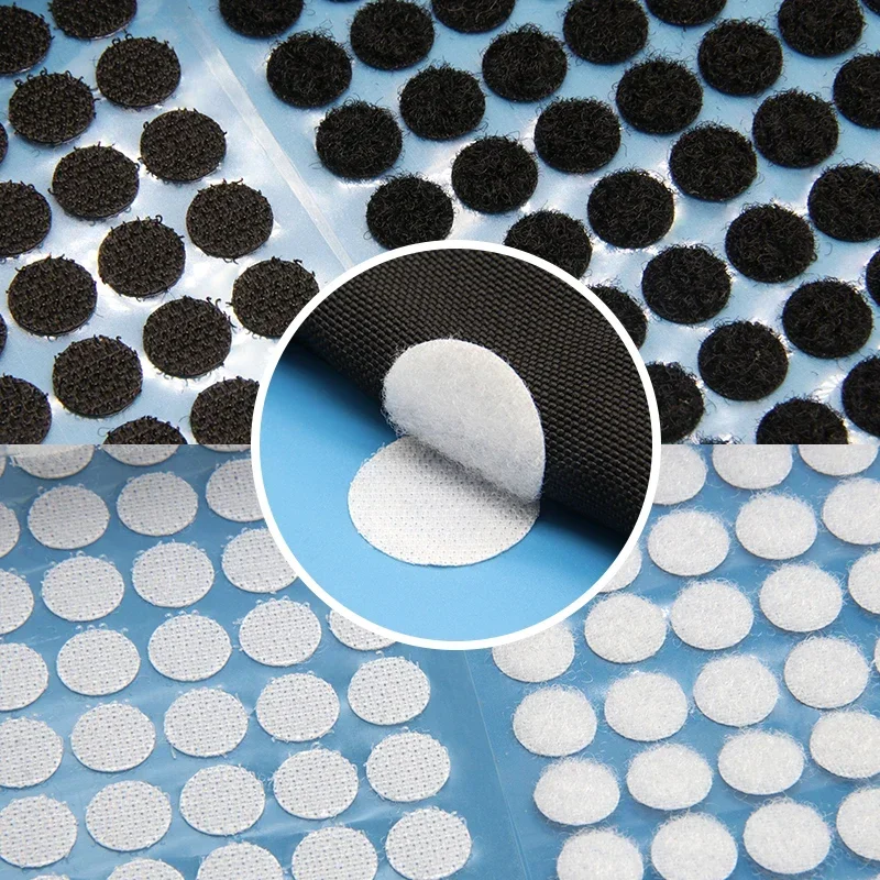 Self Adhesive Fastener Tape Dots 10/15/20/25/30mm Sticker Dots Adhesive Tape Round Hook Loop Boob Tape Strong Glue White Black
