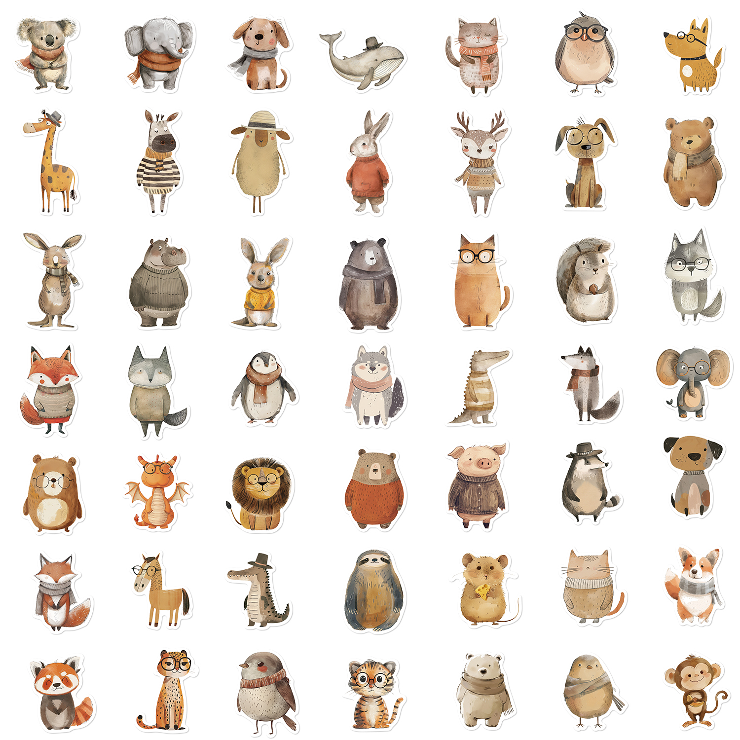 50 個かわいい手描き動物ステッカースーツケーススケートボードラップトップ荷物冷蔵庫電話カースタイリング DIY デカールステッカー