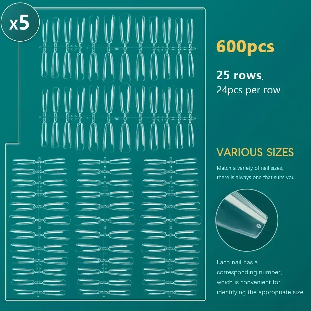 Nailpop 600 Uds PRO uñas postizas cobertura completa puntas de uñas postizas cápsulas de uñas acrílicas Material profesional puntas de Gel para remojar los dedos