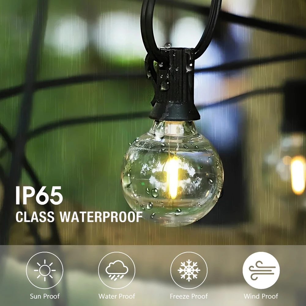 Luci a stringa LED 15 lampadine 10M G40 Luci a stringa a globo Luci da patio infrangibili per lampada da arredamento commerciale per interni/esterni