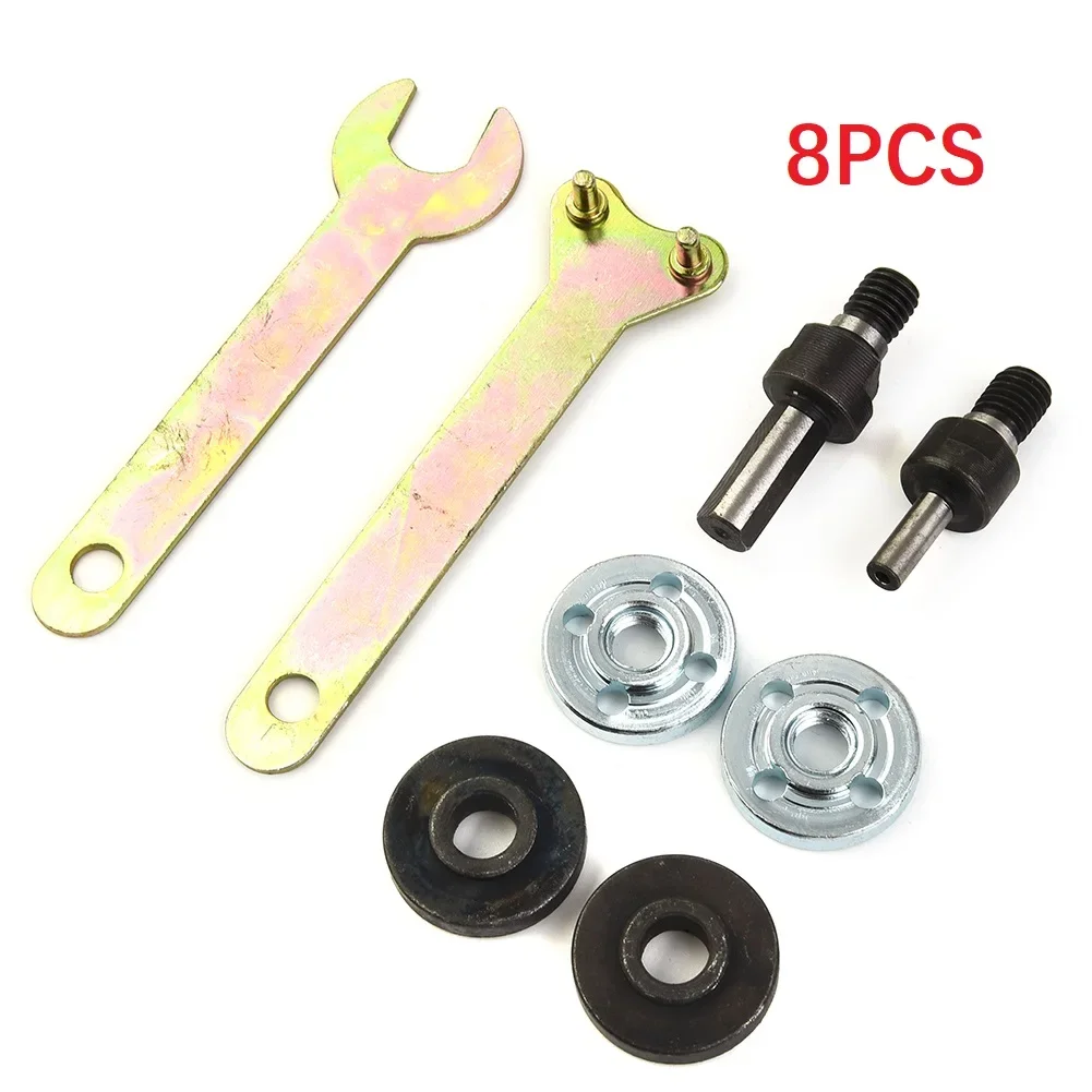 8pcs ชุดเครื่องมือขัด 6mm 10mm Spanner ก้านเชื่อมต่อเจาะเครื่องบดมุม Shank Mandrel FLANGE NUTS ประแจอะแดปเตอร์แผ่นชุด