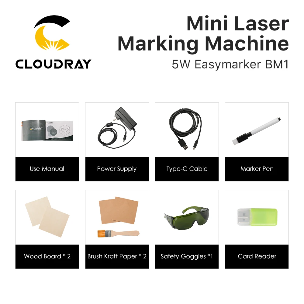 Cloudray Househould Laser Engraver Mark Printer Cutter Woodworking Machines BM1 Plastic 5000mw Wifi Smart Mini Engraving Machine