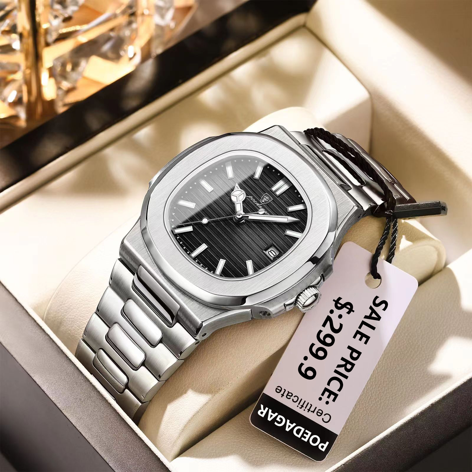 Reloj POEDAGAR de marca de lujo para hombre, reloj de pulsera deportivo resistente al agua con fecha luminosa para hombre, relojes de cuarzo con esfera cuadrada, regalo para hombre