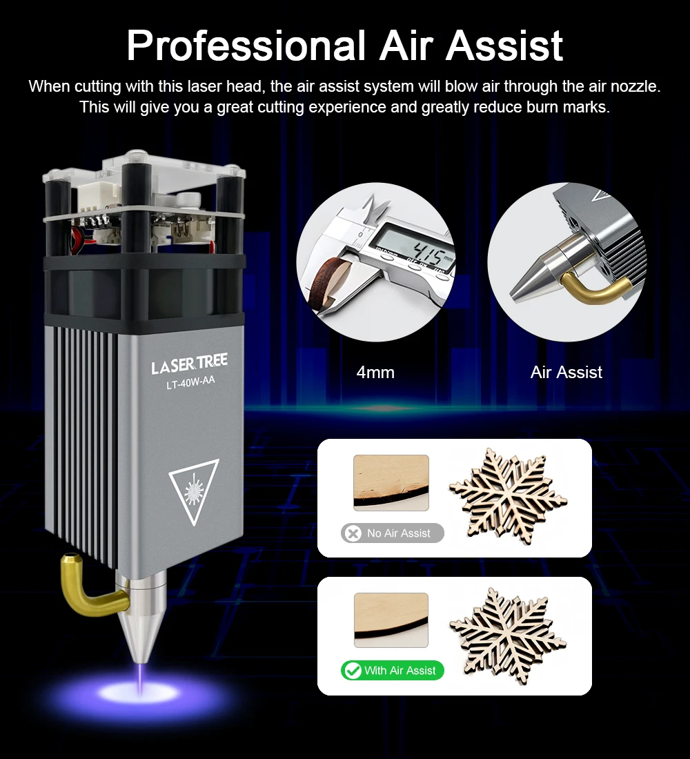 LASER TREE Laser Module 4W 5W 10W Optical Power with Air Assist Laser Head 450nm TTL Blue Light Engraver Cutting Wood DIY Tools