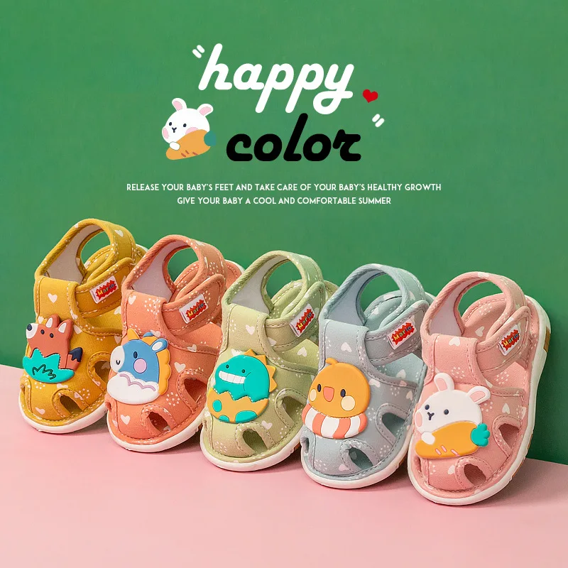 Босоножки Bibi Sound для малышей 0-3 лет, Мультяшные сандалии для первых шагов, мягкая подошва, тапочки для младенцев, весна-осень
