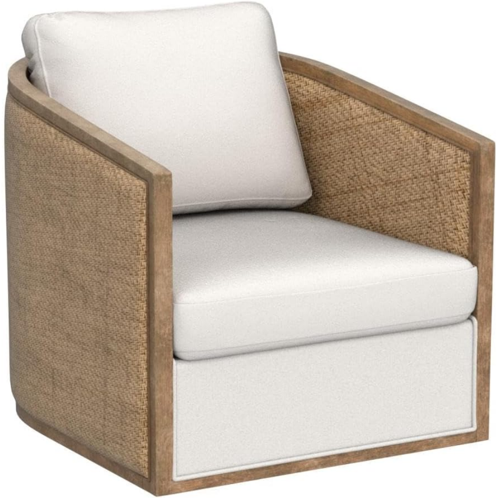 Swivel Barrel Chair Rattan Design Leather Accent Club Chair with Pillow Leisure Arm Chair for Living Room