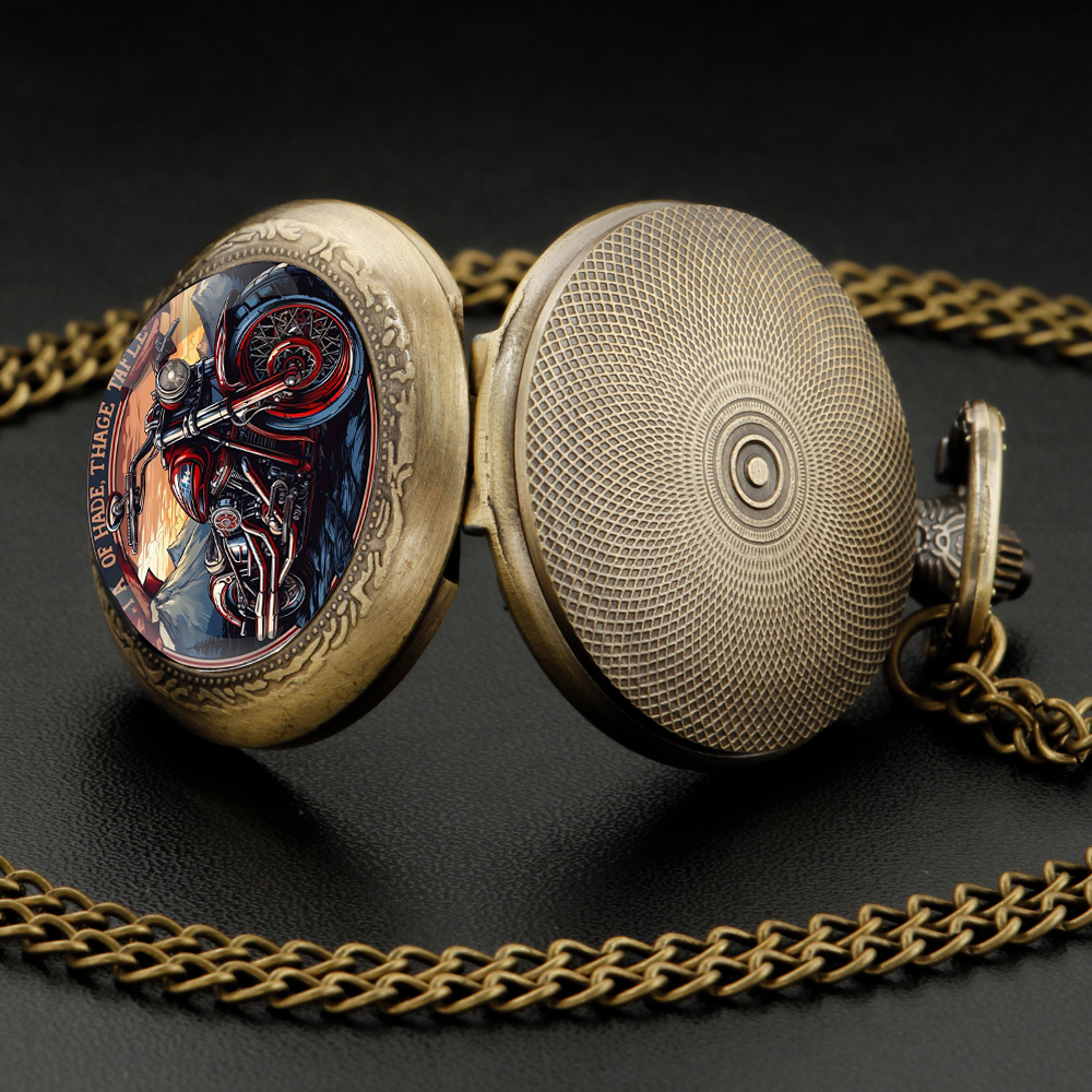 Vintage Motorcycle Men's Pocket Watch - Classic Stainless Steel Necklace Clock With Quartz Movement, Non-Waterproof