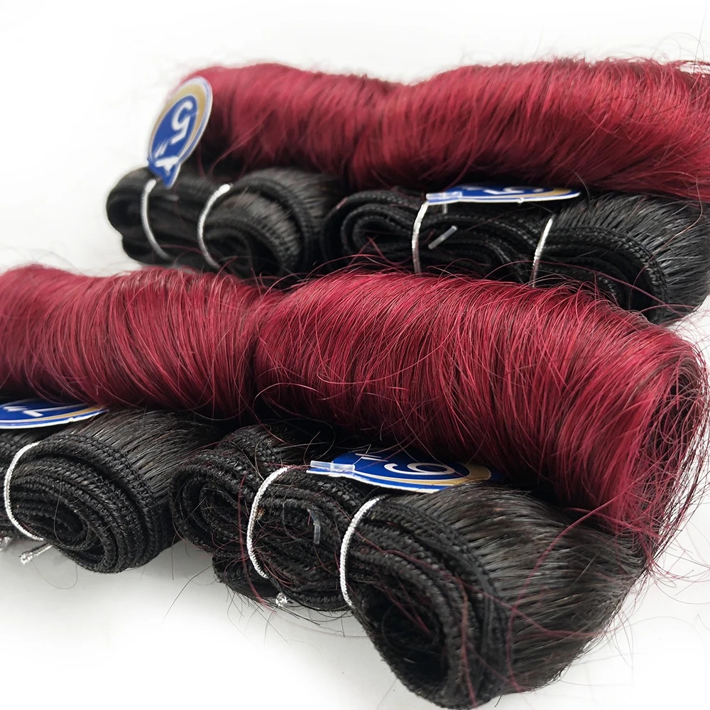 Bouncy encaracolado 100% pacotes de cabelo humano 1b 27 30 99j borgonha colorido pacotes extensões de cabelo indiano remy cabelo 4 pacotes