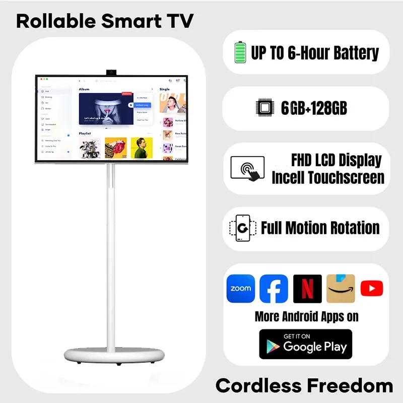 JEESTON Sarmt TV 27 Inch Android 13 Hidden camera, 360° rotating IPS touch screen Tablet Roller-type free movement 100WH battery